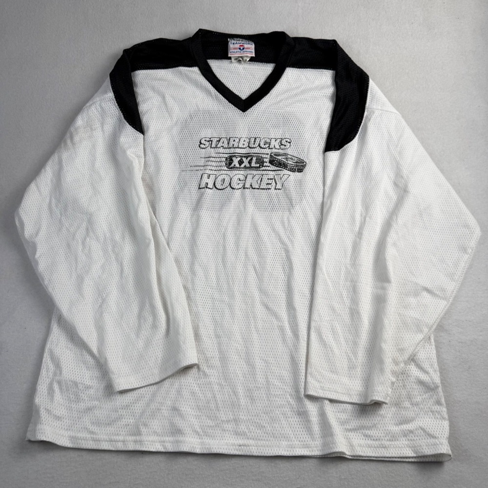 Teamwork Starbucks XXL Hockey‎ Jersey Mens Large White Black Mesh Number 99 1524